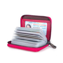 Kreditkortholder i ægte læder, pung med RFID-blokering og sikkert kortholder med lynlås (rød)