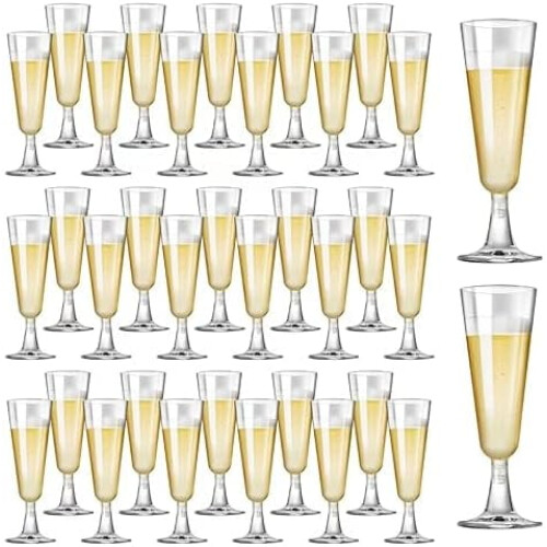40-pack champagneglas i plast med guldglitter