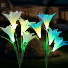 2er-Pack Solar-Gartenleuchten mit 8 Lilienblüten, mehrfarbige LEDs, Lila & Blau – Geeignet für Gärten, Terrassen und Hinterhöfe