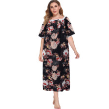 Plus Size Hálóing Női Rövid Ujjú Virágmintás Hálóruha Szögletes Nyakú Pizsama Ruha