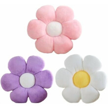 3 st blomformade kuddar (vita/rosa/lila, 15,74 tum) – Daisy sittdynor för soffa, fåtölj, sovrumsinredning