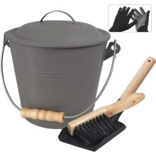 Mini secchio per cenere con coperchio e paletta, secchio in metallo da 1,3 galloni per camino con scopa, compatibile con braciere, stufa a legna,