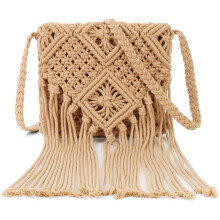 Gehäkelte Mini-Beuteltasche, Sommer-Strandtasche, Schultertasche mit Kordelzug, Umhängetasche, handgefertigte Hobo-Tasche