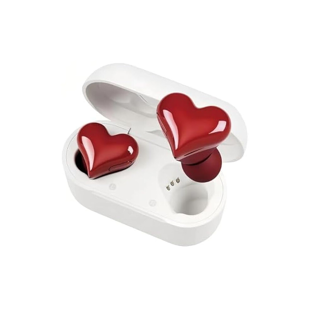 Heart-Shaped Bluetooth Earbuds With Charging Case Red 9450273233697