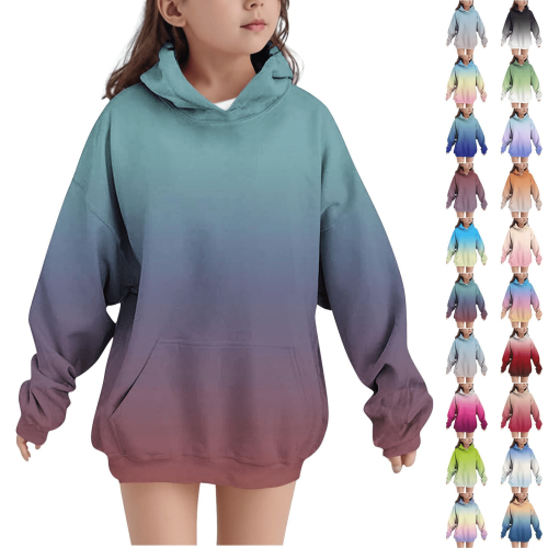 Moletom oversized com degradê para meninas adolescentes de 4 a 15 anos.