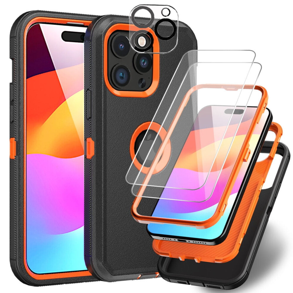 Xhy Case For Iphone 15 Pro Max (6.7") Â Military-Grade 3-In-1 Armor With Screen & Lens Protector, Shockproof Â + Black/Orange 9423501678126