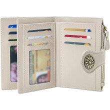 ZLCSmall Wallets Woman Leather 2 ID Windows Bifold RFID Blocking Credit Card Holder Wallet with Zipper Coin Pocket