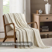 Beige Throw Blanket 50x60 Inches Throw Textured Solid Soft Ripple Throws and Blankets for Sofa or Bed Knitted Decorative Bla