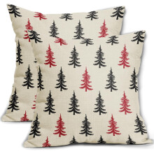 Weihnachtskissenbezüge mit Baummotiv, 45 x 45 cm, 2er-Set, rustikales Wintermuster in Rot, Vintage-Weihnachtsdeko im Landhausstil, passend für