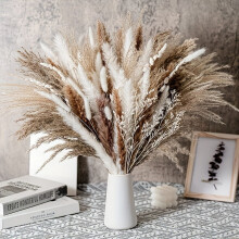 80pcs 17.5" Dried Pampas Grass Bouquet – Boho Home Decor, Wedding, DIY Table, Christmas, Halloween, Thanksgiving – Compatible with Vases