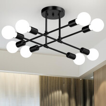 Lustre Sputnik moderne à 8 lumières, noir mat, culot E26, compatible avec une salle à manger de style campagnard, un salon, une chambre, un bureau