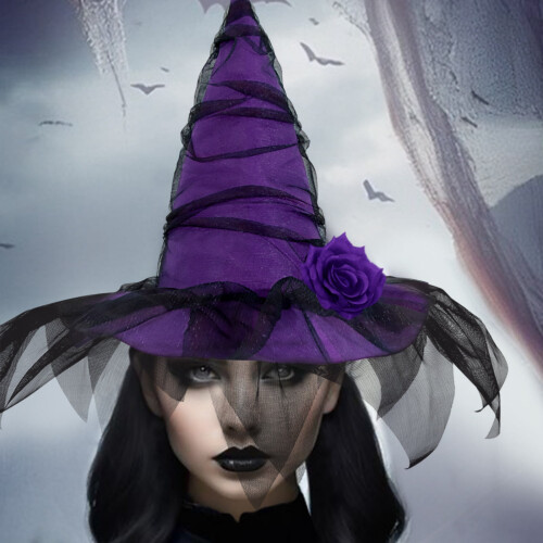 Καπέλο μάγισσας για γυναίκες Ενηλίκων Μάγισσας Στολή Halloween Γοτθικό καπέλο με