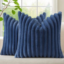 Set di 2 federe per cuscini in pelliccia sintetica 18x18, federe decorative a righe neutre in peluche con retro in velluto – Compatibili con