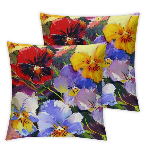 Σετ από 2 Καλύμματα Μαξιλαριών Pansy Perfection Spring Flower Εξωτερικού Χώρου, Τετράγωνα,