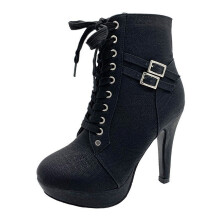 Kunstleren laarzen voor dames, winterschoenen van synthetisch materiaal, warme ronde neus, hoge hak, bandje met gesp, medium enkellaarsjes, maat 8.5