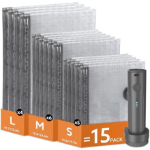 Sacs de voyage sous vide avec pompe Ă air sans fil, lot de 15 (3 tailles), gain de place pour les bagages, les voyages d'affaires et le rangement Ă