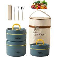 Ensemble de boîtes à lunch isothermes portables, boîte à bento empilable 3 pièces avec sac isotherme – Bleu, compatible avec le travail, les