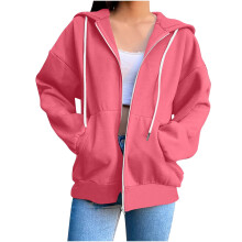 Sweat à capuche zippé pour femme, manches longues, poches, veste/manteau