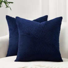 Blue Corduroy Throw Pillow Covers22x22, Set of2, Boho Farmhouse Fall Decor for Sofa, Couch, Bed – Compatible with standard inserts