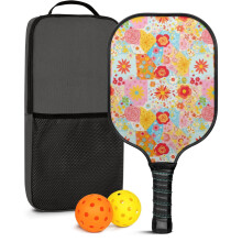Pickleball-Schlägerset mit floralen Fiberglas-Schlägern, 2 Bällen und Tasche – Geeignet für drinnen und draußen