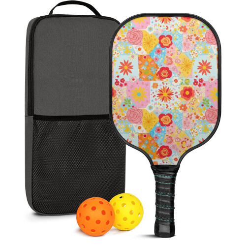 Σετ κουπιών Pickleball με κουπιά από fiberglass σε σχέδια λουλουδιών, 2 μπάλες και τσάντα –