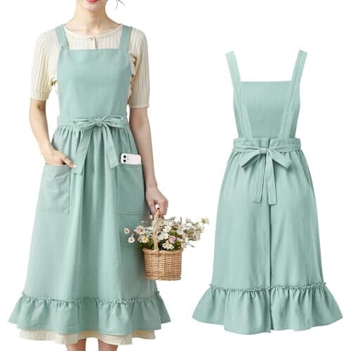 Cotton Apron with Pockets Vintage Style Women's Kitchen