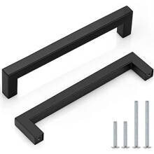 (20 db-os) lapos fekete négyzet alakú szekrényfogantyúk, 6-3/10 hüvelykes (160 mm-es) lyukközéppontú konyhai fiókhúzók, rozsdamentes