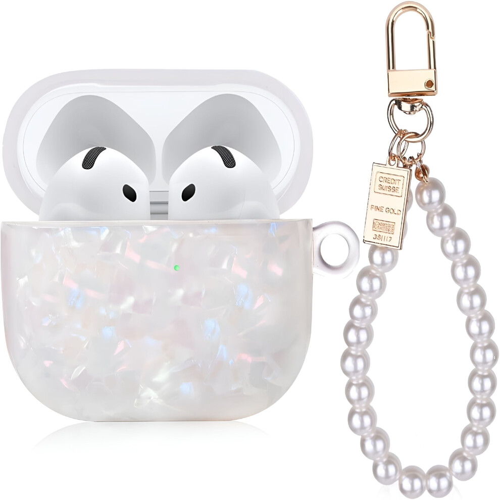Case For Airpod 4 With Pearl Wrist Chain, Bling Marble Design Hard Tpu Cover For Compatible With Airpods 4Th Generation 2024 Released 9104899378620