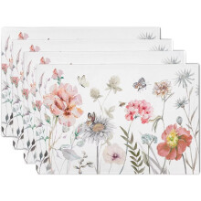 Aquarell-Tischsets mit Blumenmuster, 4er-Set, 30 x 45 cm, waschbares Leinen, Landhausstil im Vintage-Stil für Küche, Esszimmer, Picknick –