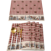 Waschbare, rustikale Tischsets mit rotem Gittermuster (4er-Set), hitzebeständig, für Landhausstil