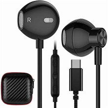 USB-C-hörlurar kompatibla med Samsung S25/S24FE/S23/S22/S21Ultra, Galaxy A56/A36 5G, iPhone 16e/15/16Pro Max – HiFi-stereo