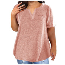T-shirt grande taille pour femme, manches courtes, col V, couleur unie, basique, XXXXL