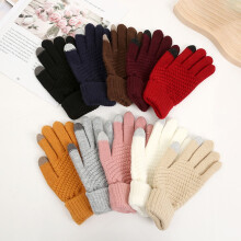 1 Paar Damen Winter-Thermohandschuhe, dick gefüttert, mit Touchscreen-Funktion, Stretch, warm, gestrickt, ideal zum Tippen und Radfahren