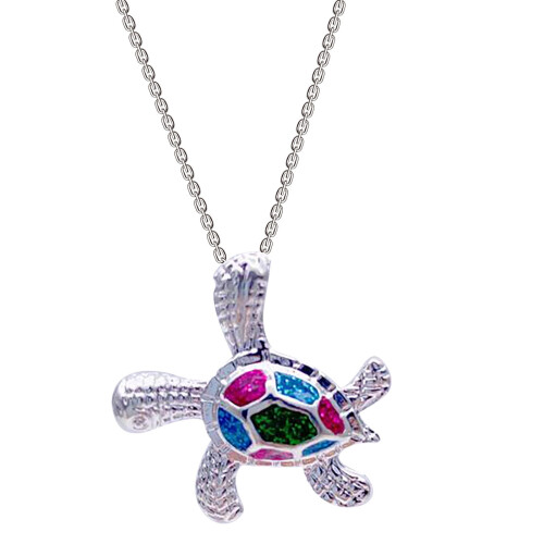 Opal Opal Blue Flower Turtle Εποξειδικό Γυναικείο Μεταλλικό Κολιέ από Κράμα