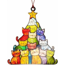 Cat Lover Gift Ornament for Women Black Orange Cat Tree