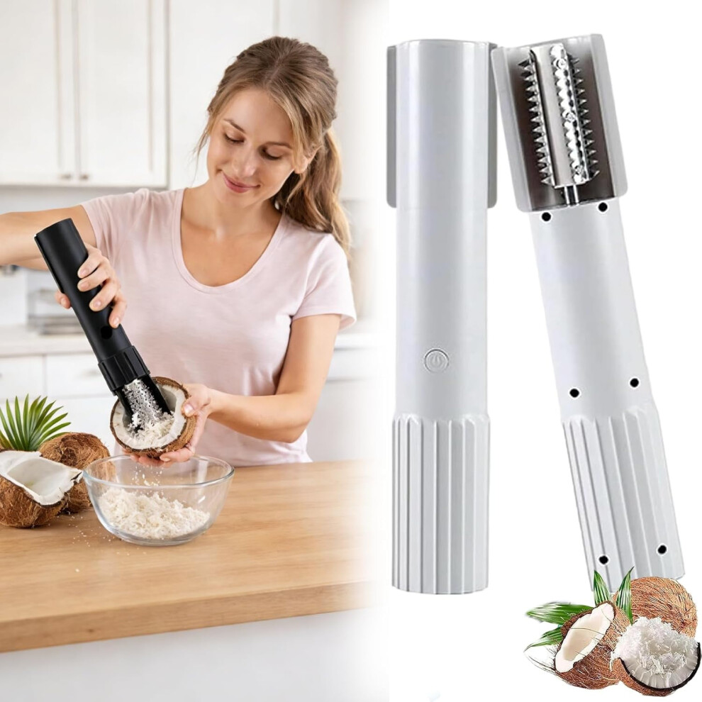 Electric Coconut Grater Machine, Portable Handheld Scraper Peeler Shredder, Wireless Anti-Splash Rotating Grater, Stainless Steel Roller (White) White 9175034706271