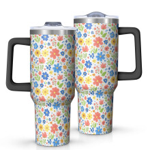 40oz Pioneer Flower Isolierbecher mit Blumenmuster, Griff, BPA-freiem, auslaufsicherem Deckel und Strohhalmen, doppelwandig vakuumisoliert, hält