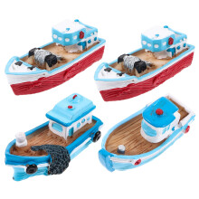 miniature boat 4pcs Resin Boat Models Miniature Mediterranean Fish Boats Crafts(Random Style)