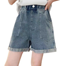 Girls Jean Shorts Trendy Baggy Denim Shorts Casual Elastic Waist Kids High Waisted Stretch Jean Shorts With Pocket 7-8 Years