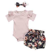 Kleinkind-Baby-Mädchen-Outfit, Strampler, Kinderbody + Shorts mit Blumenmuster, niedliches Kleidungsset für 12-18 Monate