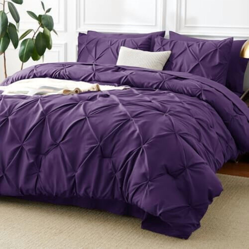 Purple Full Size Comforter Set 7-Piece Pinch Pleat