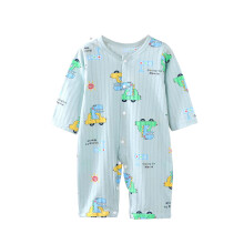 Rompertje voor babymeisjes, jumpsuit voor babyjongens, zomerrompertje met knoopjes, print, ronde hals en korte mouwen, comfortabel en licht.