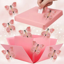 Coffret cadeau Explosion de papillons – Surprise papillon volant pour anniversaire, mariage, anniversaire de mariage, Noël (Rose) | Convient à