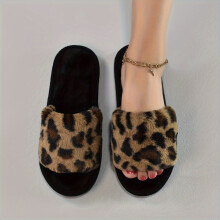 Pantuflas acogedoras con estampado de leopardo para mujer: calzado de interior suave y cálido con suela antideslizante de EVA, perfecto para todas