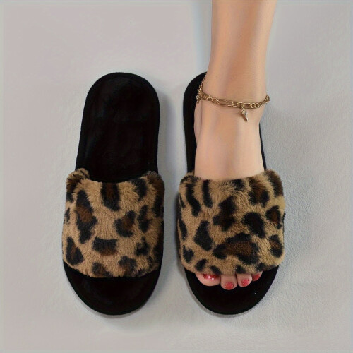 Γυναικείες Παντόφλες Cozy Leopard Print - Μαλακά, ζεστά υφασμάτινα παπούτσια εσωτερικού
