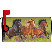 Horses Running Mailbox Cover, Waterproof Magnetic Post Box Cover, 25.5"x21", Compatible with Standard Mailboxes