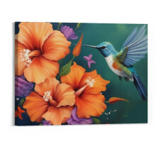 Lerretsbilde av kolibri og hibiskus 20x16 tommer