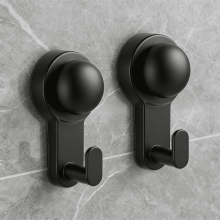 2 Pack Shower Hooks for Inside Shower,No-Drill Removable&Reusable Towel Hooks for Bathroom,Heavy Duty Suction Cup Hooks for Glass Window,(Black)