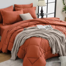 Burnt Orange Queen Comforter Set 7-Piece All-Season
