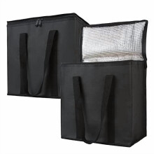 Conjunto de 2 Sacolas Térmicas Reutilizáveis para Compras, Bolsa Térmica para Piquenique com Tampa Superior, Preta